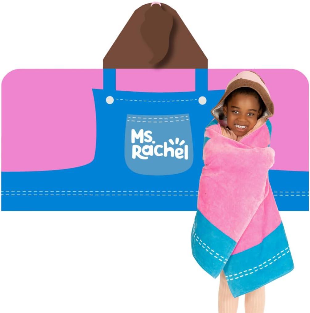 Ms. Rachel Kids Super Soft Bath/Pool/Beach Soft Cotton Terry Hooded Towel Wrap, 24 in x 50 in, (Officially Licensed Product) By Franco