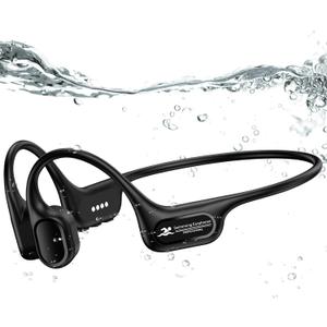 Swimming Headphones IP68 Waterproof, Open Ear Bone Conduction Underwater Headphones Bluetooth 5.4& MP3 with 32GB Memory Card, Soft/Skin/Lightweight Sound Swim Earbuds-SurfAudio(Black)