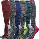 6 Pairs Plus Size Compression Socks for Men & Women Wide Calf 20-30 mmHg Graduated Compression Stockings for Thigh Toe Medias Hombre Tube Diabetic Aids Inserts Knee Sleeve Gear(Stripe04,2XL-3XL)