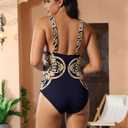 SherryDC One Piece Swimsuit with Cover up Wrap Skirt Sarong Floral Print Plunge V Neck Bathing Suit for Women (L)