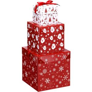 TecUnite 3 Pcs Christmas Stackable Nesting Gift Boxes Christmas Decorative Boxes with Lids for Present Wrapping Xmas New Year Holiday Party Xmas Tree Decor (Elegant,Red, White)