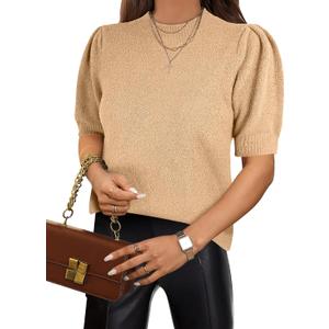 ANRABESS Sweaters for Women Puff Short Sleeve Pullover Knit Blouses Casual Business Work Tops T Shirts 2025 Summer Outfits, L