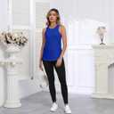 PRIMODA Womens Sleeveless Tank Tops Crew Neck Loose Fit Summer Casual Flowy Curved Tunic Shirt (Blue, S)
