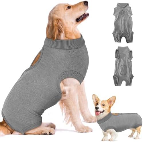 SlowTon Dog Surgery Recovery Suit - Soft Recovery Suit for Dogs Female Male, Dog Onesie for Surgery Female After Spay Prevent Licking, Neuter Suit for Male Dogs Surgical Recovery (Grey,M)