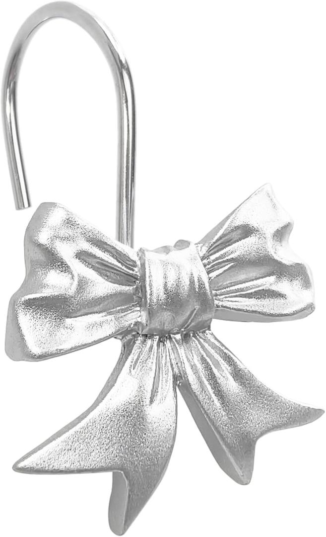 CHICTIE Decorative Shower Curtain Hooks, Bow Knot Shower Curtain Rings Hooks for Bathroom Baby Kids Room Rustproof Shower Hooks (Silver)