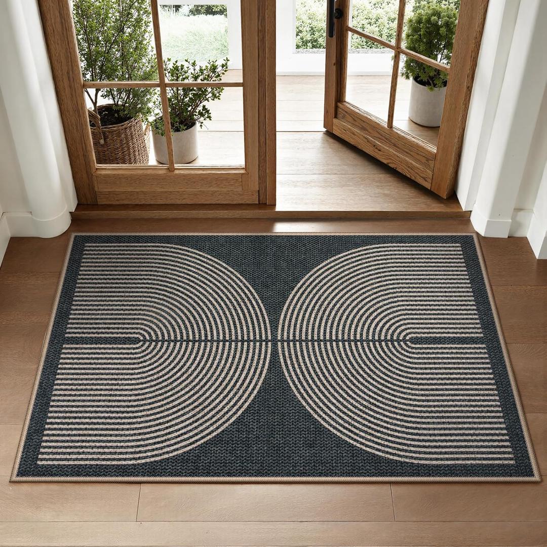 Lahome Rainbow Outdoor Mats for Front Door, 2x3 Small Washable Kitchen Rugs, Farmhouse Neutral Throw Rug Non Slip Non Shedding Indoor Outdoor Carpet for Entryway Foyer (Dark Grey/Charcoal Black)