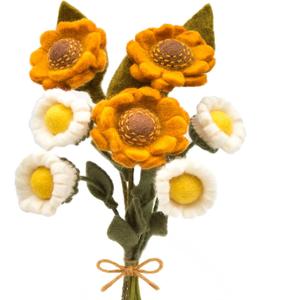 Glaciart One Felt Sunflower and Daisy Artificial Bouquet | Reusable, Washable and Essential Oil Ready Multi Color Artificial Flowers w/Bendable Wire Stems | Great Gift or Home/Event Decorations