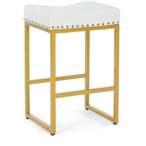 24" Saddle Counter Height Bar Stool, Modern Faux Leather, for Kitchen,White