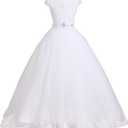 LSSAWZH First Communion Dress Flower Girl Dress Appliqus Tulle Lace Puffy Bridesmaid Pageant Ball Gown Wedding Floor Length (10, White)