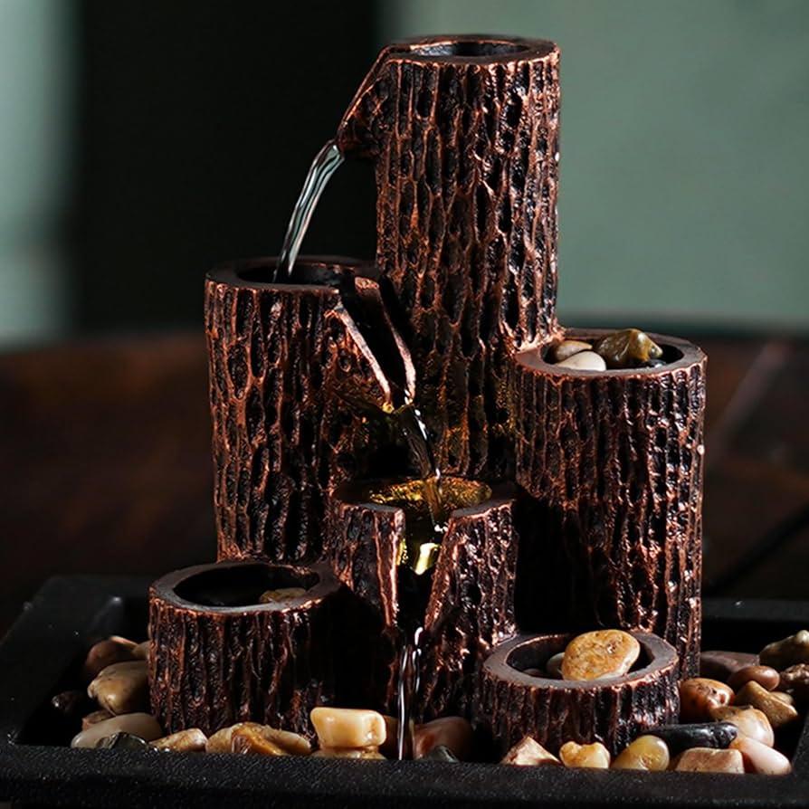 Resin Zengarden Column Indoor Showpiece Waterfall Fountain for Living Room, Table Top, Office, Home Decor with Led Lights 