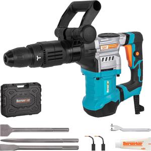 Berserker 1300W 16-Pound SDS-Max Demolition Jack Hammer, 1-9/16" 11-Amp Small Corded Electric Demo Chipping Hammer for Floor Tile Removal, Concrete Breaker with Carrying Case & 3 Chisels