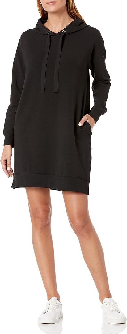 The Drop Women's Iona Long-Sleeve Hooded Mini Sweatshirt Dress (X-Large, Black)