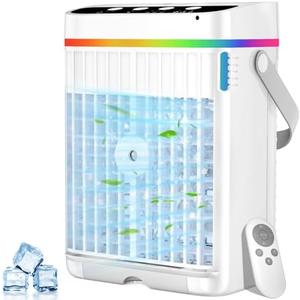 Portable Air Conditioners, 40oz Water Tank, 3 Wind Speed & 3 Cool Mist, 1-3H Timer & 7 LED Light, Personal Air Conditioner Small Mini Air Conditioner Portable Air Cooler for Room/Office
