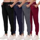 4 Pack Joggers for Women - Sweatpants with Pockets Lightweight Comfy Yoga Pants for Workout Travel Lounge (X-Large, 1#black/Navy Blue/Dark Grey/RedWine)