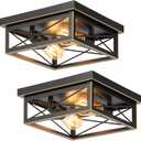 Brushed Gold Hallway Light Fixtures Ceiling, 2-Light Farmhouse Industrial Flush Mount Ceiling Lights, 2-Pack Metal Kitchen Light Fixtures, Close to Ceiling Lights for Bedroom Living Room Entryway