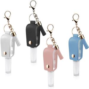4 Pieces Hand Sanitizer Keychain 1 oz/30 ml Refillable Bottle, Hand Sanitizer Holder Keychain, Travel Size Hand Sanitizer Case for Toiletry Lotion Shampoo (Black, White, Pink, Blue)