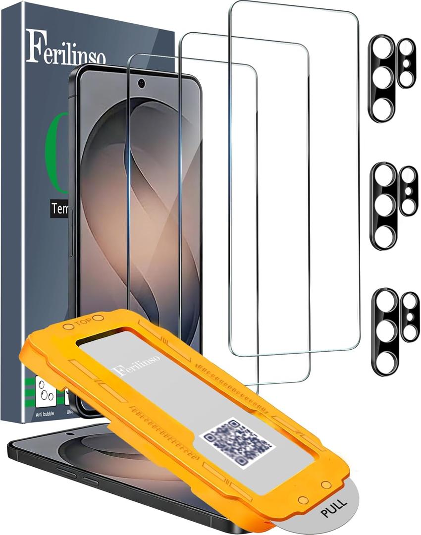 Ferilinso [Auto Dust Install] 3 Pack Screen Protector for Samsung Galaxy S26 Ultra, Military Grade Shatterproof, with 3Pack Tempered Glass Camera Lens Protector, Phone Case Friendly Accessories