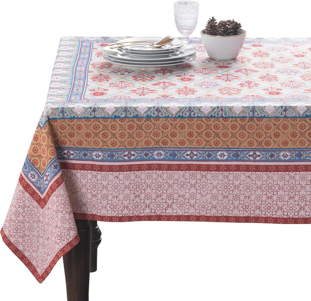 Maison d' Hermine 100% Cotton Table Cover - 60"x108" Rectangle Decorative Tablecloth - Washable Tablecloths for Dining, Home, Farmhouse & Party - Ideal for Thanksgiving & Christmas - Romane Collection