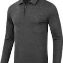 MoFiz Lightweight Men's Long Sleeve Polo Shirts Quarter Zipper Pullover Men's Polo Shirts (Large, Grey)