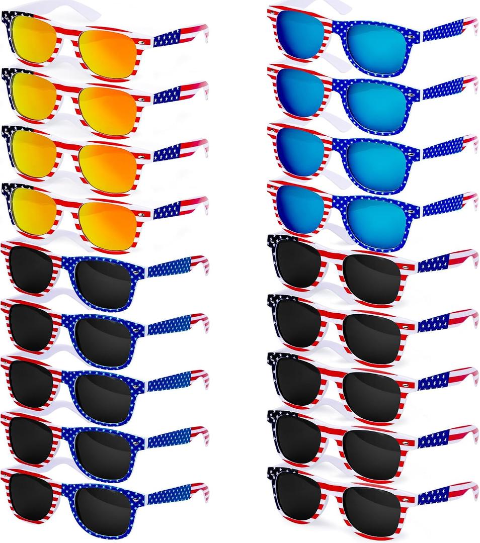 18 Pairs American Flag Sunglasses, 4th of July Accessories Parade Eyewear Patriotic Party Favor Supplies for Women Men Teens Kids Independence Day Memorial Day National Holiday Red White Blue Decor
