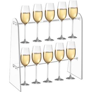 Champagne Wall Holder for Party, 2-Tier Clear Acrylic Champagne Glass Holder Stand Stemware Champagne Tower Hold 10 Cups Flute Stand Cocktail Tree Stand for Drinks Glass Display Rack