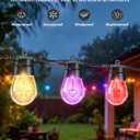 Brightever LED Outdoor String Lights, 50FT Patio Lights with 16 S14 Christmas Filament Bulbs, Dimmable&Speed Adjustment, Plug in IP65 Waterproof Outside Hanging Lights with Remote for Porch, Deck