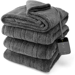 Sunbeam Electric Wi-Fi Connected Loftec Electric Heated Blanket, 10 Heat Settings, 10-Hour Auto Off, Fast Heating, Smart Heating Blanket, Voice & Wired Controller, Night Fog Grey, Twin, 84" x 62"