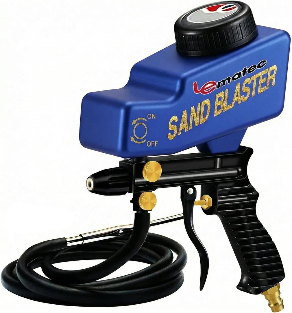 LE LEMATEC Sand Blaster Gun Kit Portable Sandblaster for Air Compressor Rust Removal & Glass Etching Gravity Feed & Siphon Modes AS118-2C