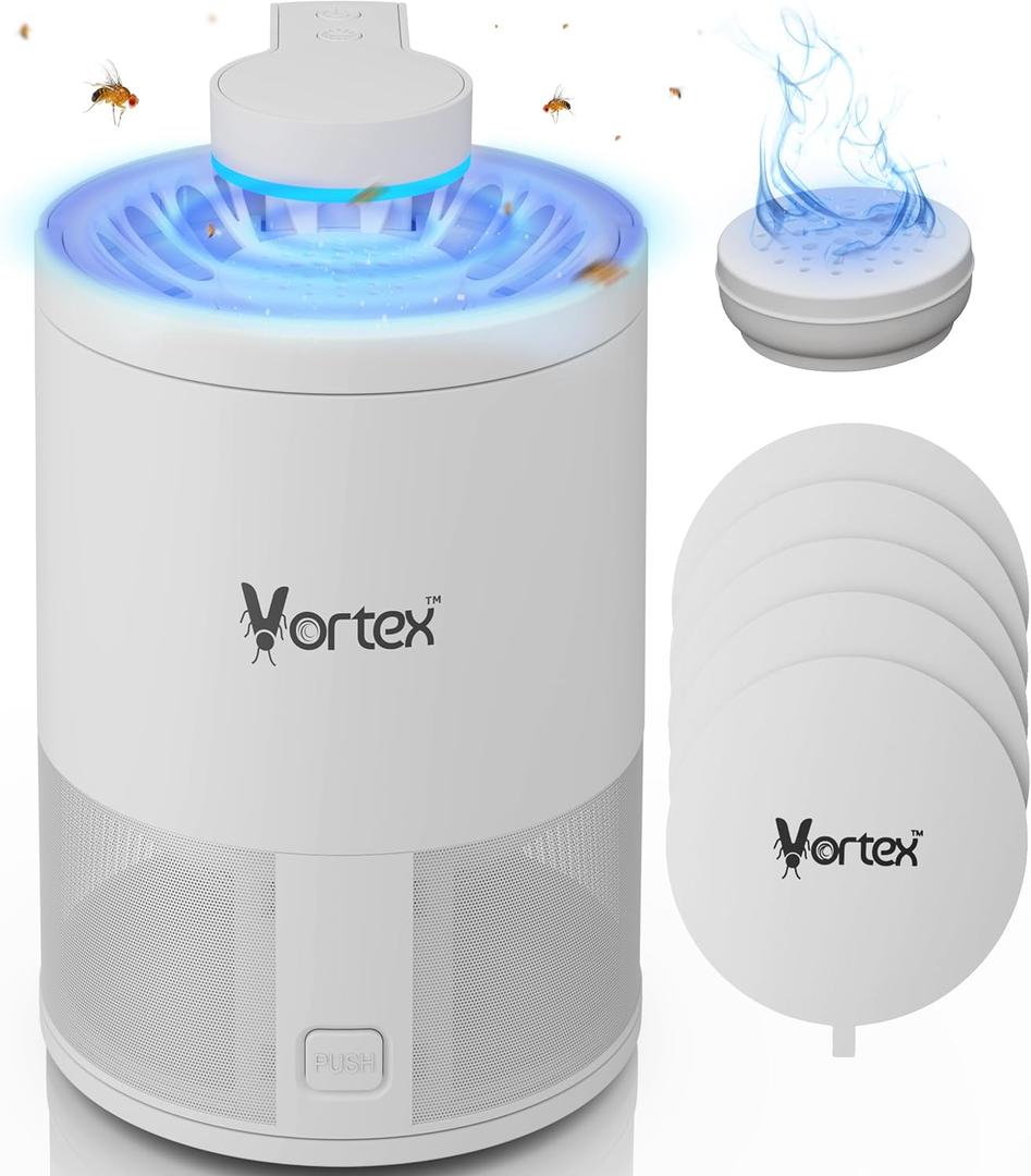 Vortex Indoor Insect Trap - Catcher & Killer for Fruit Flies, Gnat, Mosquito, Moth - UV Light Non Zapper Suction Glue Board - Bug Light Fruit Fly Trap (White)