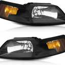 Automotive Headlight for 1999-2004 Ford Mustang Headlights Assembly Pair Headlamp Replacement for 99 00 01 02 03 04 Mustang Black Housing