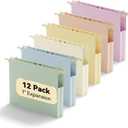Plastic Hanging File Folders 1 Inch Expansion Letter Size,12 Pack Reinforced Heavy Duty Hang Folder with Tabs,Pastel Color Expandable Hanging Files with Side,File Cabinet Folders for School