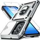 Janmitta Compatible with Samsung Galaxy A17 5G Case Built in Slide Camera Lens Cover+Screen Protector+Finger Ring Holder Kickstand,Heavy Duty Shockproof Full Body Phone Cover,Silver