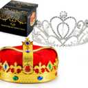 JOYIN 2 Pack Royal Crowns, Halloween Party Costume Accessories, King's and Queen's Crowns for Kids and Audults