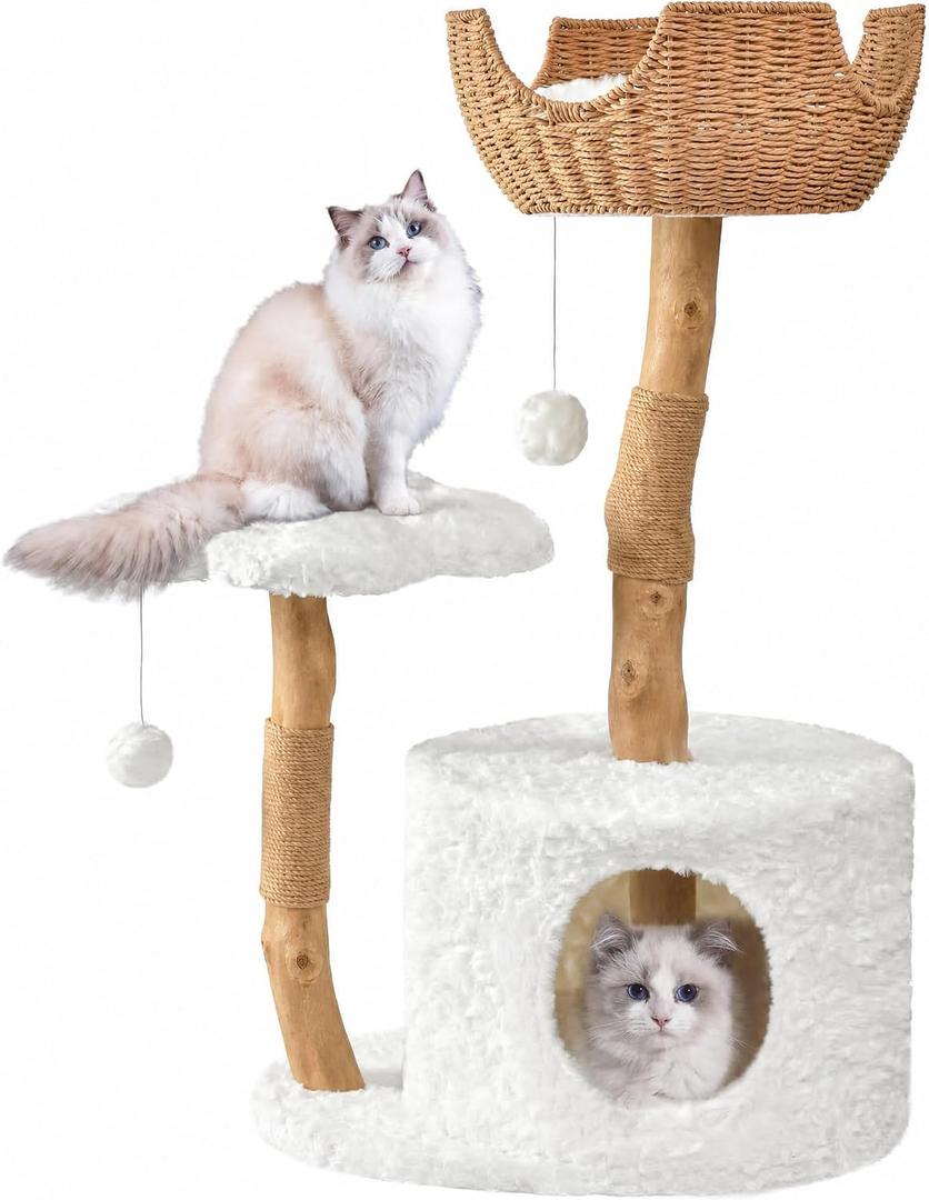 Easyego Modern Cat Tree, 39.9" Aesthetic Wood Cat Tree Tower for Large Cats
