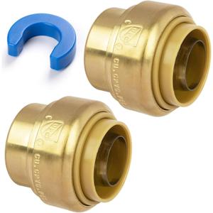 3/4" Push Fit End Cap, Push to Connect Brass Plumbing Fitting, Durable Push Cap With Upgraded Stiffener for Copper, CPVC, PEX Pipes, Disconnect Clip Included, NSF & UPC Certified, 2 Pack