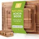 Acacia Wood Cutting Board,Double Sided Wooden Cutting Boards for Kitchen with Deep Juice Grooves,0.8 in Thick Solid Wood Cutting Board Set with Stand for Chopping,Serving Ideal Kitchen Gifts