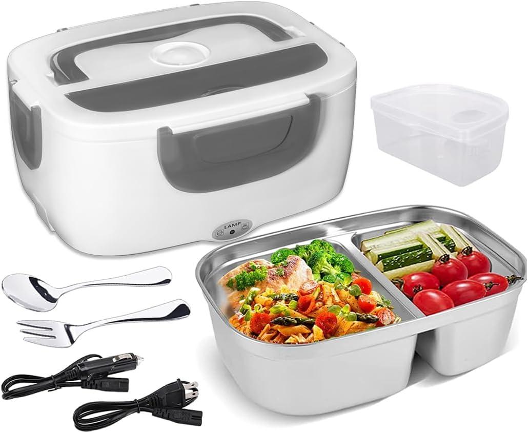 MDHAND Electric Lunch Box Food Heater for Adult, 3 in 1 Heated Lunch Box, 110V/12V/24V Self Heating LunchBox for Work/Car/Outdoors