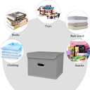 Linen Fabric Foldable Collapsible Storage Cube Bin Organizer Basket with Lid, Leather Handles, Removable Divider for Home, Closet (Grey, 3Pcs)