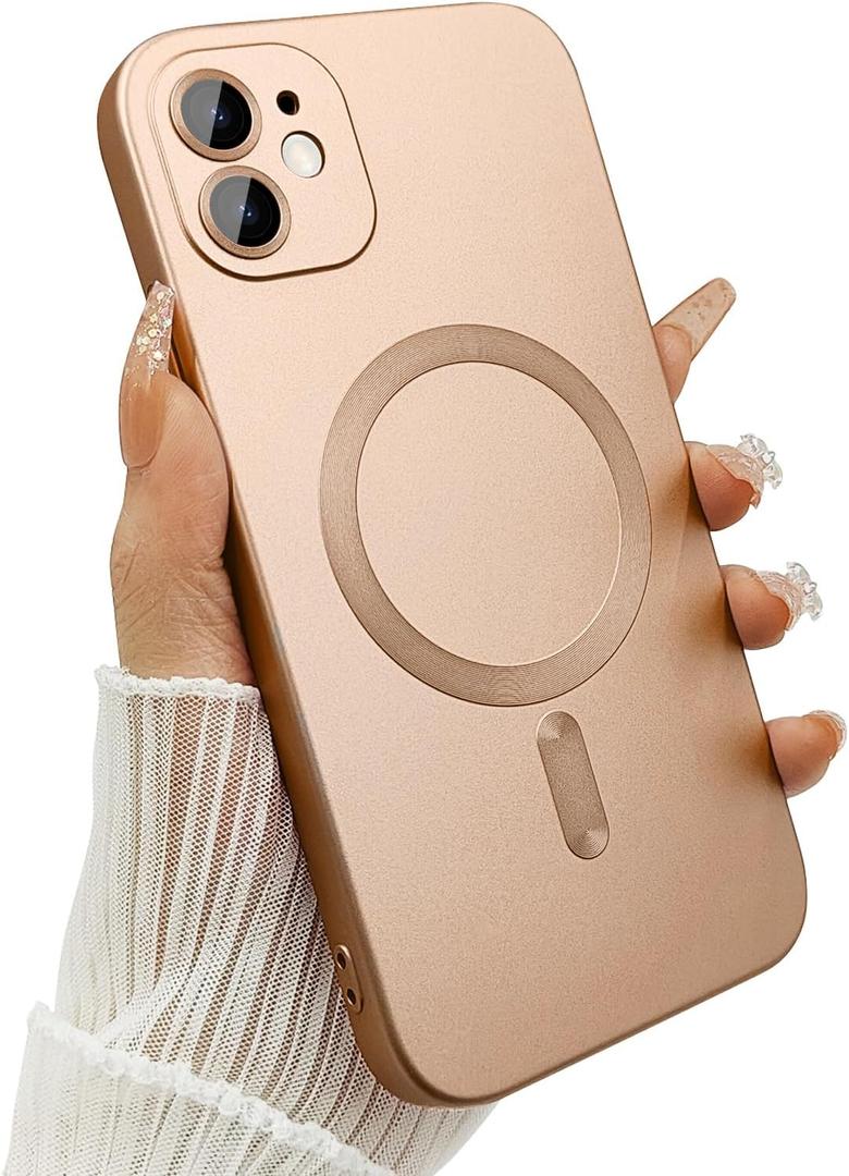 Magnetic Case for iPhone 12 Phone Case for Women, Shockproof Matte Soft Metallic Luster Design with Full Camera Lens Protector, Compatible with Magsafe Case for iPhone 12 6.1"-Champagne Gold