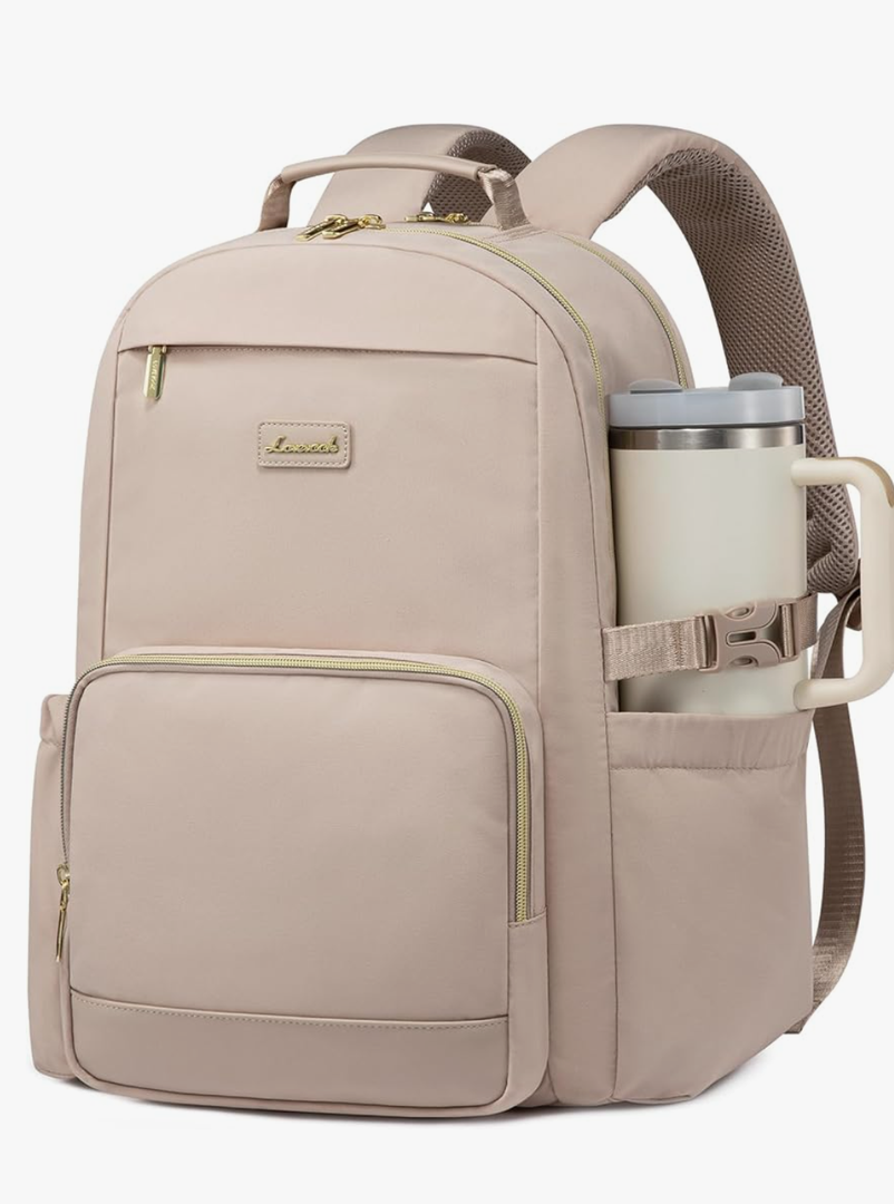 LOVEVOOK Laptop Backpack for Women with Pouch Pocket for Large Capacity Cup,15.6 Inch Laptop Computer Bag Travel Backpack Purse,Waterproof Work Business Backpack College Teacher Bags,Nude