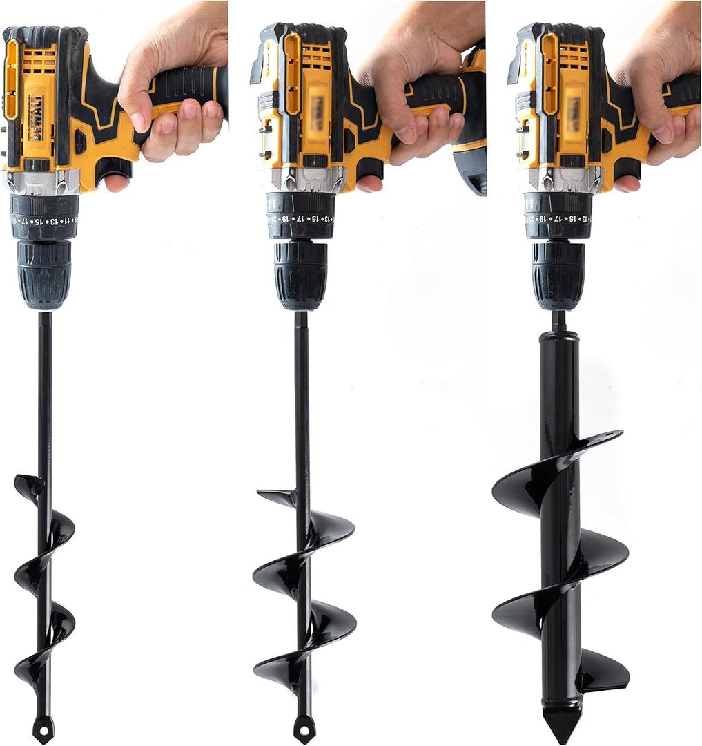 VASGOR Set 3 (1.6x16, 2.6x16, 3.5x16) Solid Shaft Auger Drill Bit for Planting - Easy Planter Garden Auger - Bulb & Bedding Plant Augers - Post Hole Digger for 3/8 Hex Drive Drill (12" x 3.2")