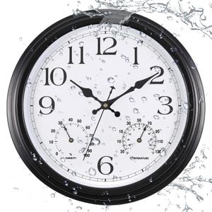 15 Inch Outdoor Clock, Black Metal-Frame Outdoor Clocks Waterproof, Silent Outdoor Wall Clock for Garden Patio Pool