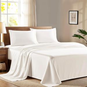 Ashton Sheets 100% Egyptian Cotton King Size Sheet Set - 600 Thread Count Egyptian Cotton Sheets Set for King Size Bed (4 Pc, Ivory), Soft, Cooling, Luxury Hotel 16" Deep Pocket Sateen Weave Bedsheet