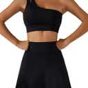 Women's Tennis Skirts Sport Bra Sets High Waisted Golf Skorts Skirt One Shoulder Sports Bra Running Workout Activewear (Black, L)