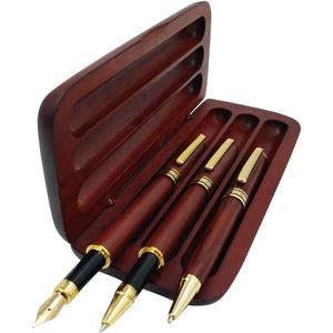 3 Pcs Wooden Pens Set with Gift Case/Best Writing Fountain Fancy Ballpoint Pen and Luxury Gel Pen with Ink Refills, Promotional Business Designer Pens