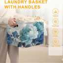 Blue Watercolor Floral Foldable Laundry Basket Hamper with Handles, 56L Large Capacity Toy Storage Organizer, Collapsible Clothes Hamper for Home Decor and Bedroom Organization.
