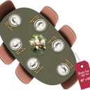 Covers For The Home Deluxe Elastic Edged Flannel Backed Vinyl Fitted Table Cover - Basketweave (Green) Pattern - Round Oblong Oval- Fits Tables up to 48" W x 68" L