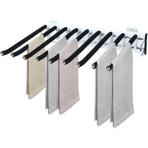 18''L13''W Pull Out Trousers Hanger Rack 9 Arms Retractable Closet Pants Hanger Bar Clothes Storage Organizers Side Mounted Space-Saving Single Right Side Black