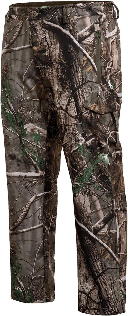 Hunting Pants for Men Camouflage Clothing Gear Windproof Fleece Lined for Winter (L)