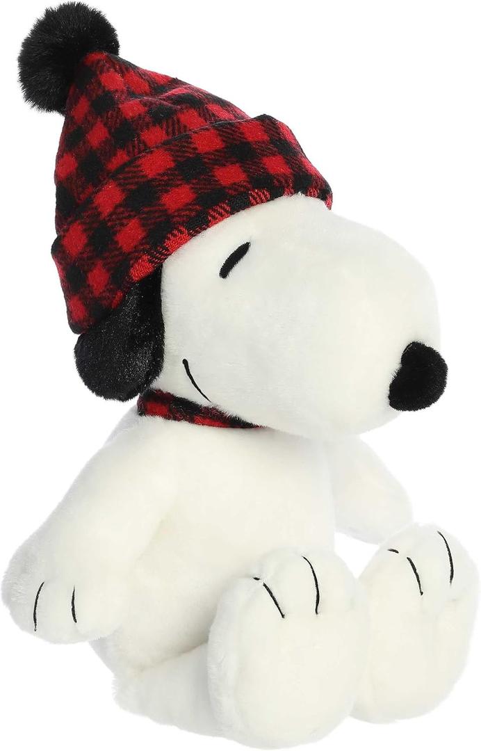 Aurora Festive Peanuts Winter Plaid Snoopy Stuffed Animal - Officially Licensed Toys for All Snoopy Fans - Nostalgic Gift for Adults and Birthday Celebrations - White 10 Inches